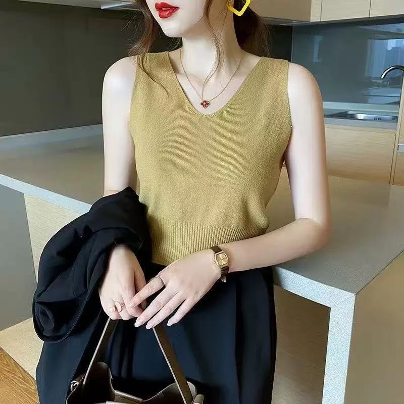 Soft Ribbed Knit V-Neck Tank Top