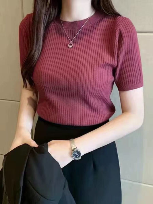 Ribbed Knit Short Sleeve Top