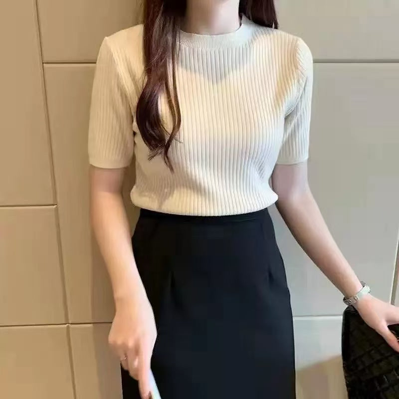Ribbed Knit Short Sleeve Top