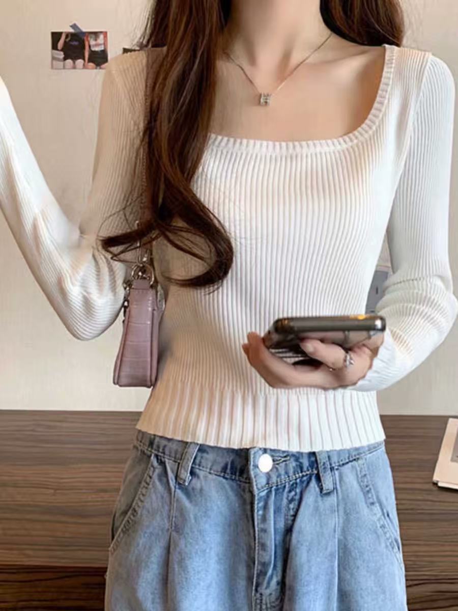 Square Neck Ribbed Knit Top