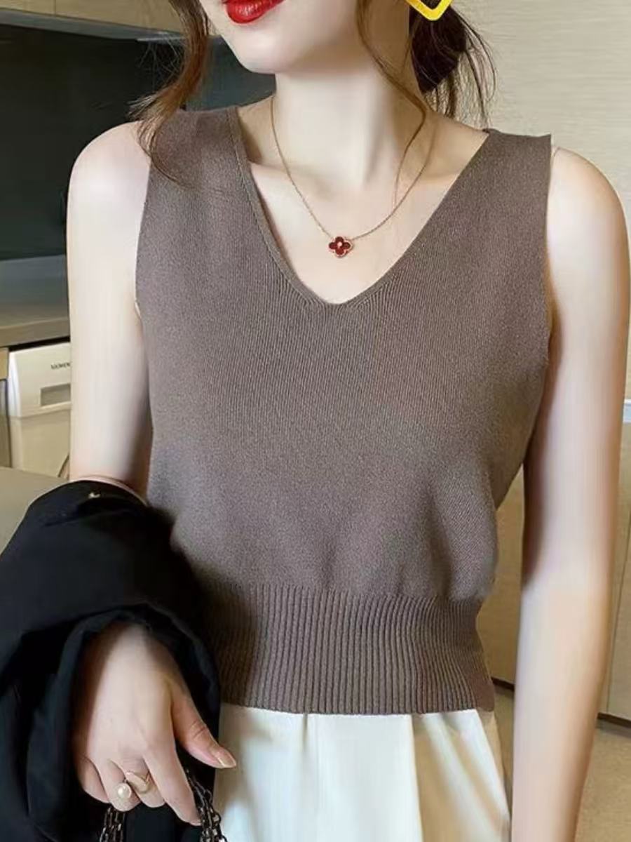 Soft Ribbed Knit V-Neck Tank Top