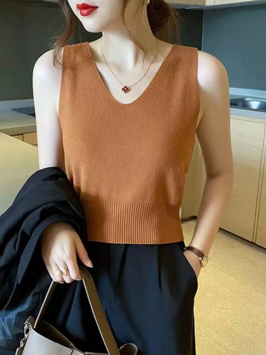 Soft Ribbed Knit V-Neck Tank Top