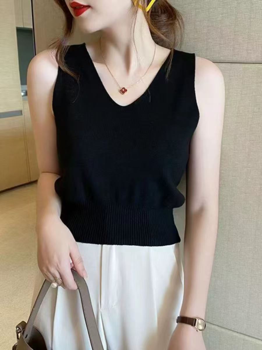 Soft Ribbed Knit V-Neck Tank Top