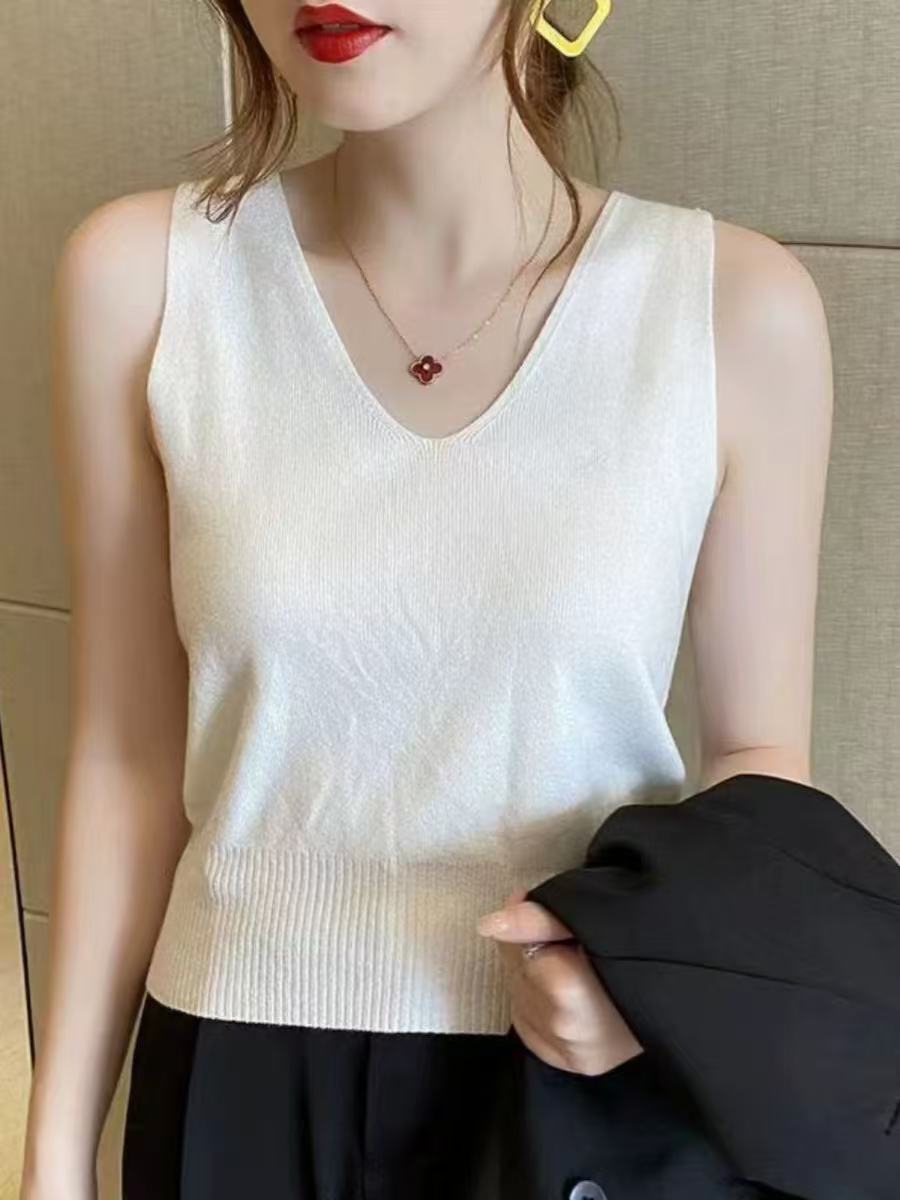 Soft Ribbed Knit V-Neck Tank Top