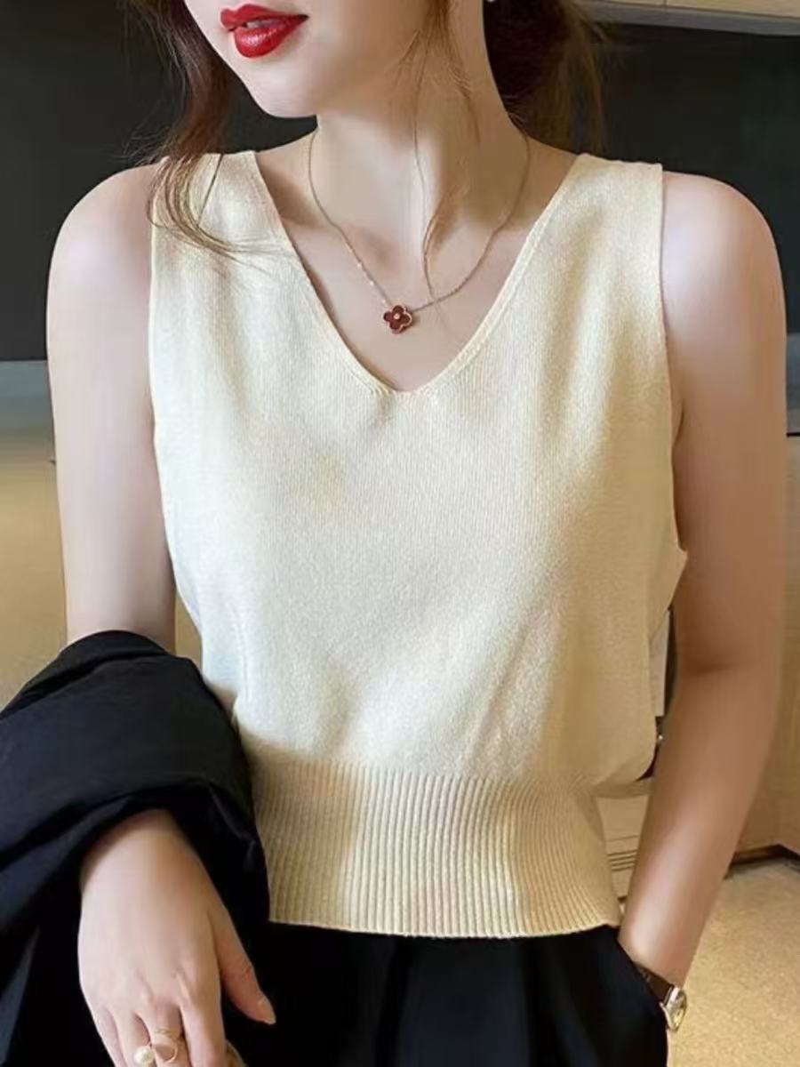 Soft Ribbed Knit V-Neck Tank Top